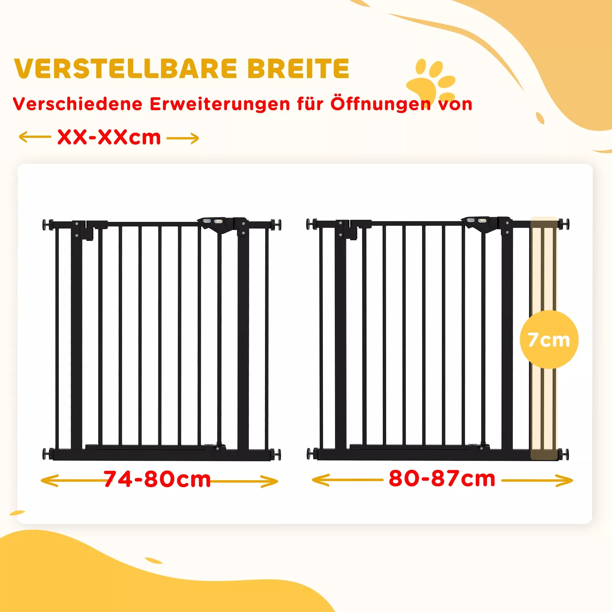 Durų apsauginės grotelės šunims, užtvaros, apsauginės grotelės naminiams gyvūnams, metalas, plastikas, 74–87 cm, juodos spalvos