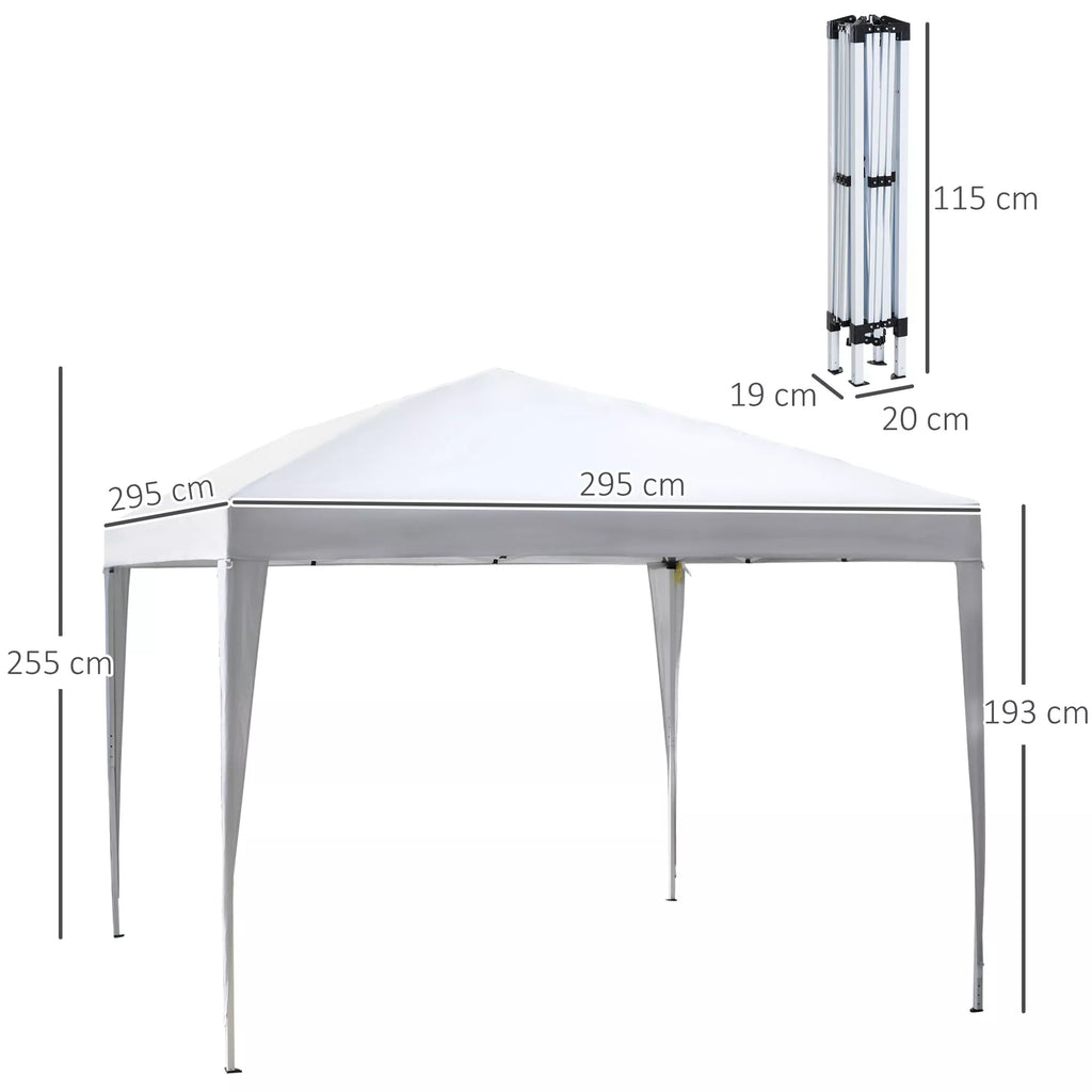 Paviljonas, 2,95 x 2,95 m Pop-Up sulankstomas paviljonas, sodo paviljonas, vakarėlių palapinė, UV apsauga, plienas + Oxford audinys, baltas