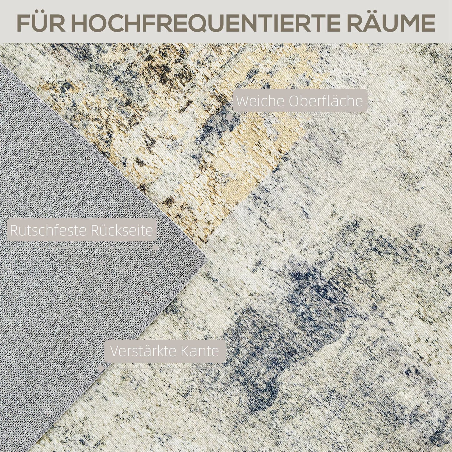 HOMCOM Svetainės kilimas, poliesteris, modernus meninis raštas, skalbiama, pilka