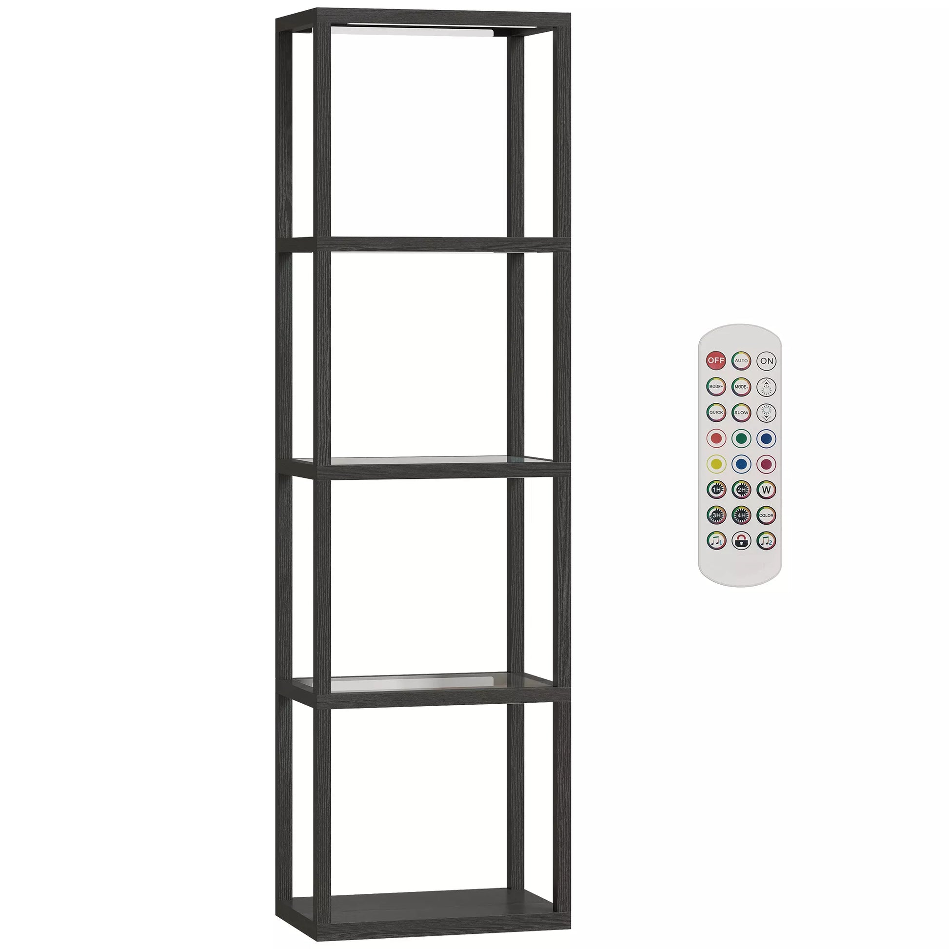 RGB stovas su stiklinėmis lentynomis, 4 lygių LED stovas su nuotolinio valdymo pultu, muzikos sinchronizavimas, juodas