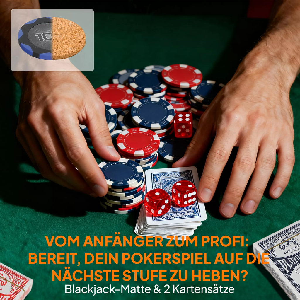 Pokerio žetonų rinkinys lagaminėlyje, su kauliukais, dalintojo mygtuku, 2 kortų kaladėmis, sidabro spalvos