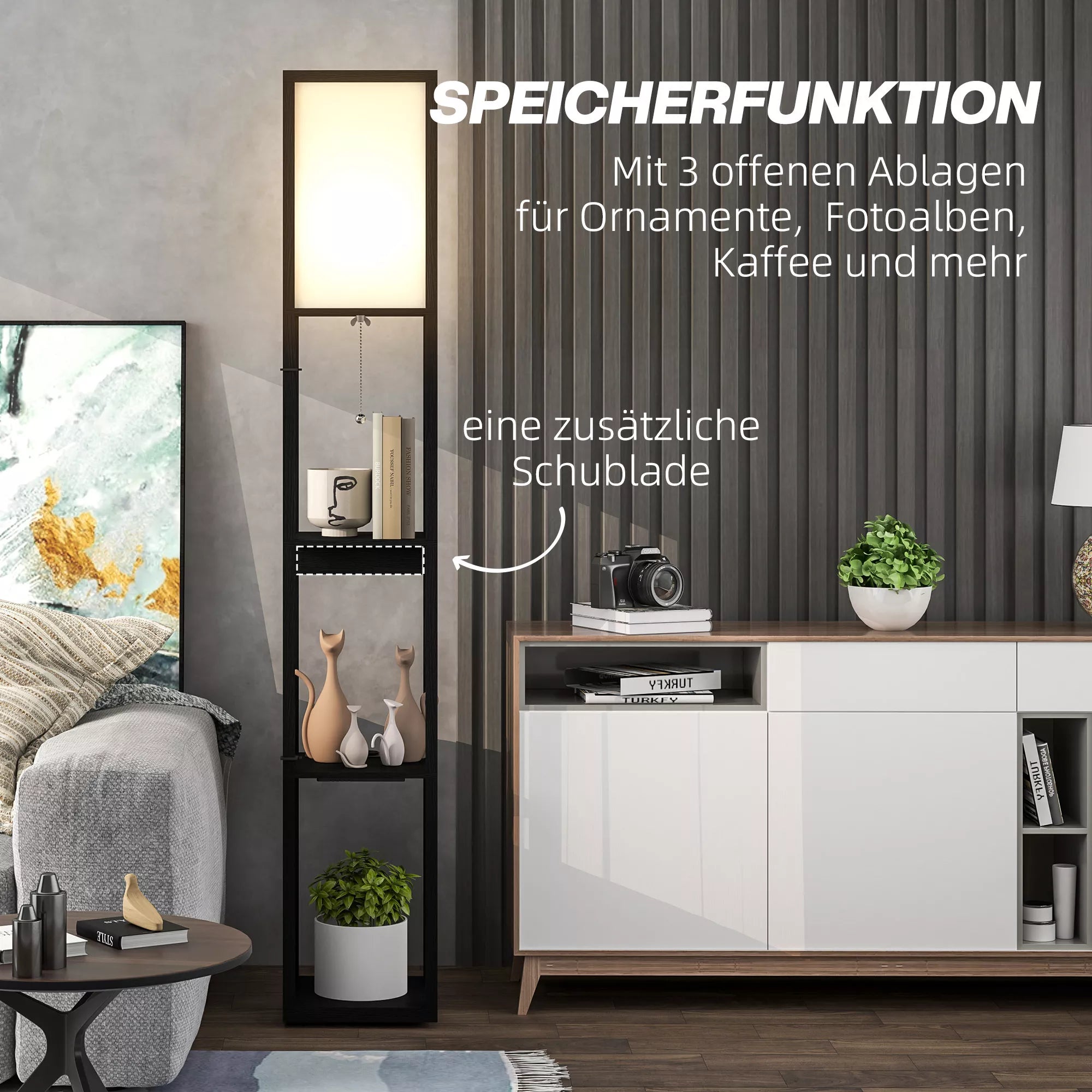 Stovas su 3 pakopų lentynėle, pėdų jungikliu, USB jungtimis, MDF, juodos spalvos