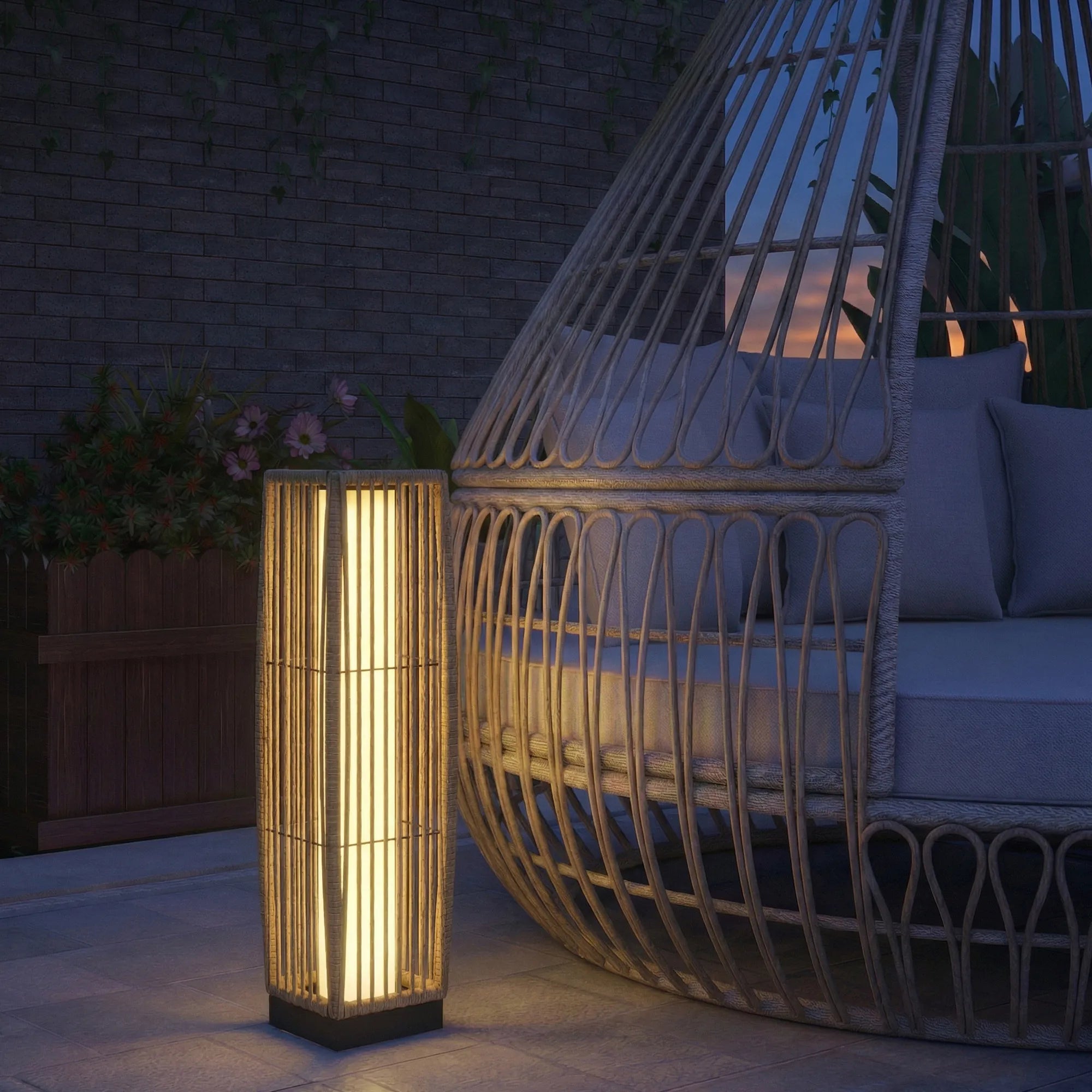 Saulės stovas Rattan saulės lempos su šviesos jutikliu Automatinis LED saulės šviestuvas boho stiliaus IP44