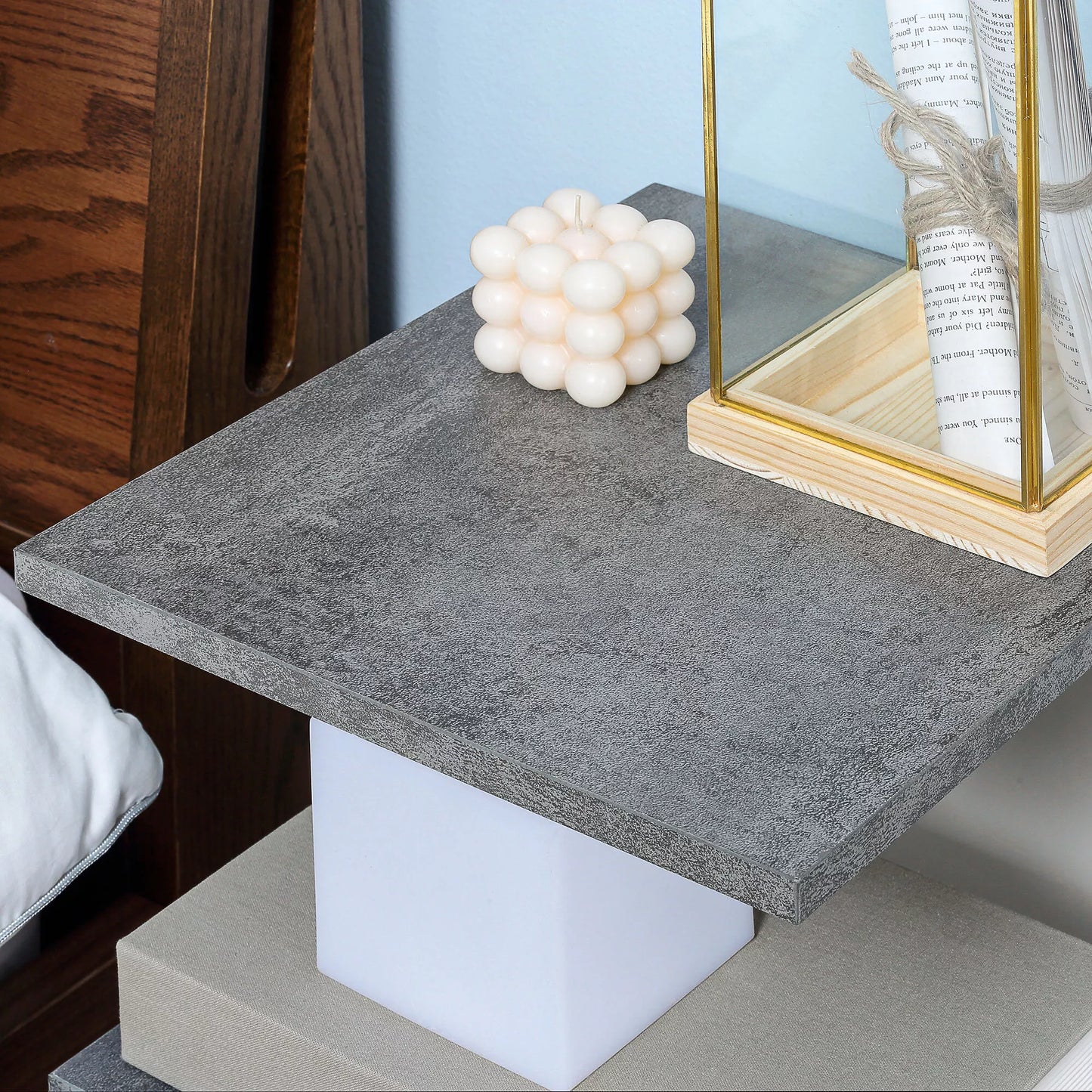 Naktinis staliukas, su 4 ratukais, 3 lentynos, 35 x 29,5 x 65,5 cm, Pilkas/Baltas