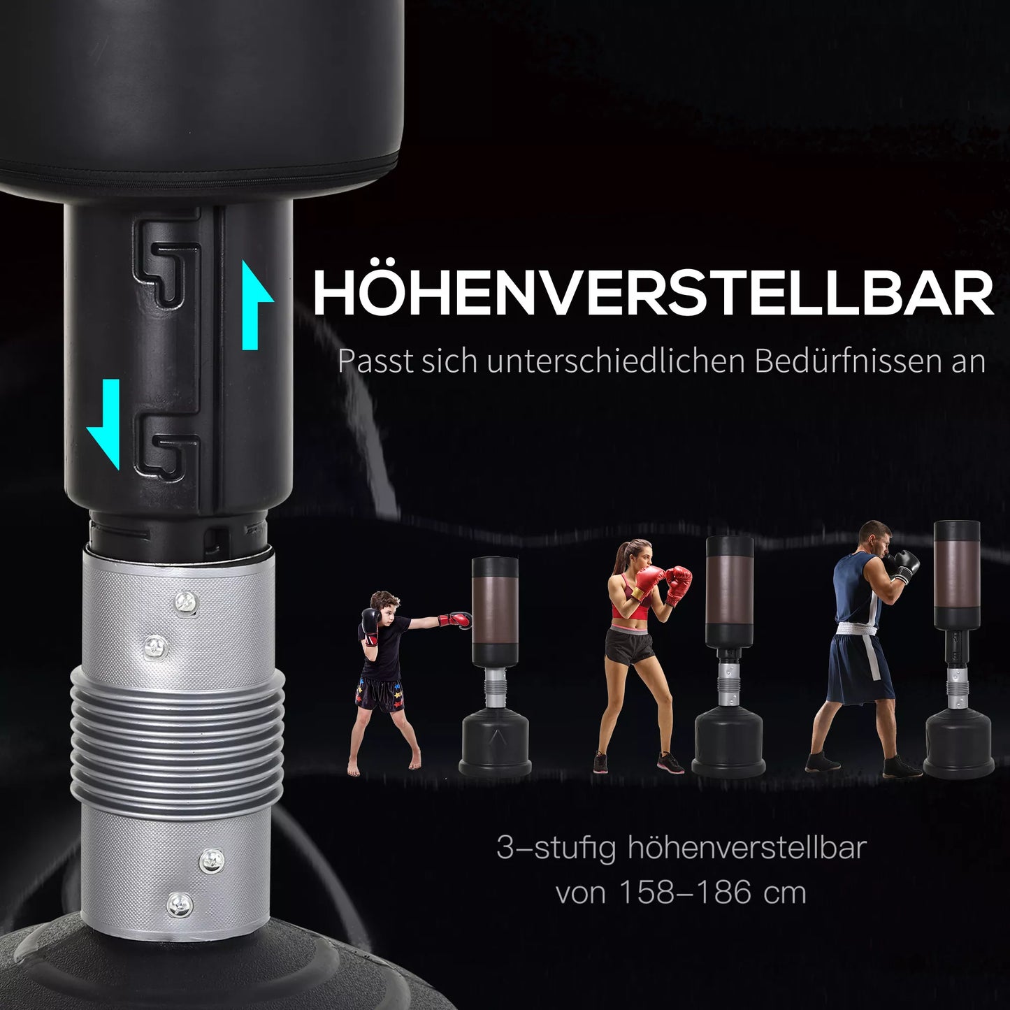 Stovas su bokso maišu, bokso manekenas, treniruočių stovas, bokso partneris, bokso maišas, 158-186 cm, reguliuojamas aukštis, NAUJAS, Juoda+Ruda