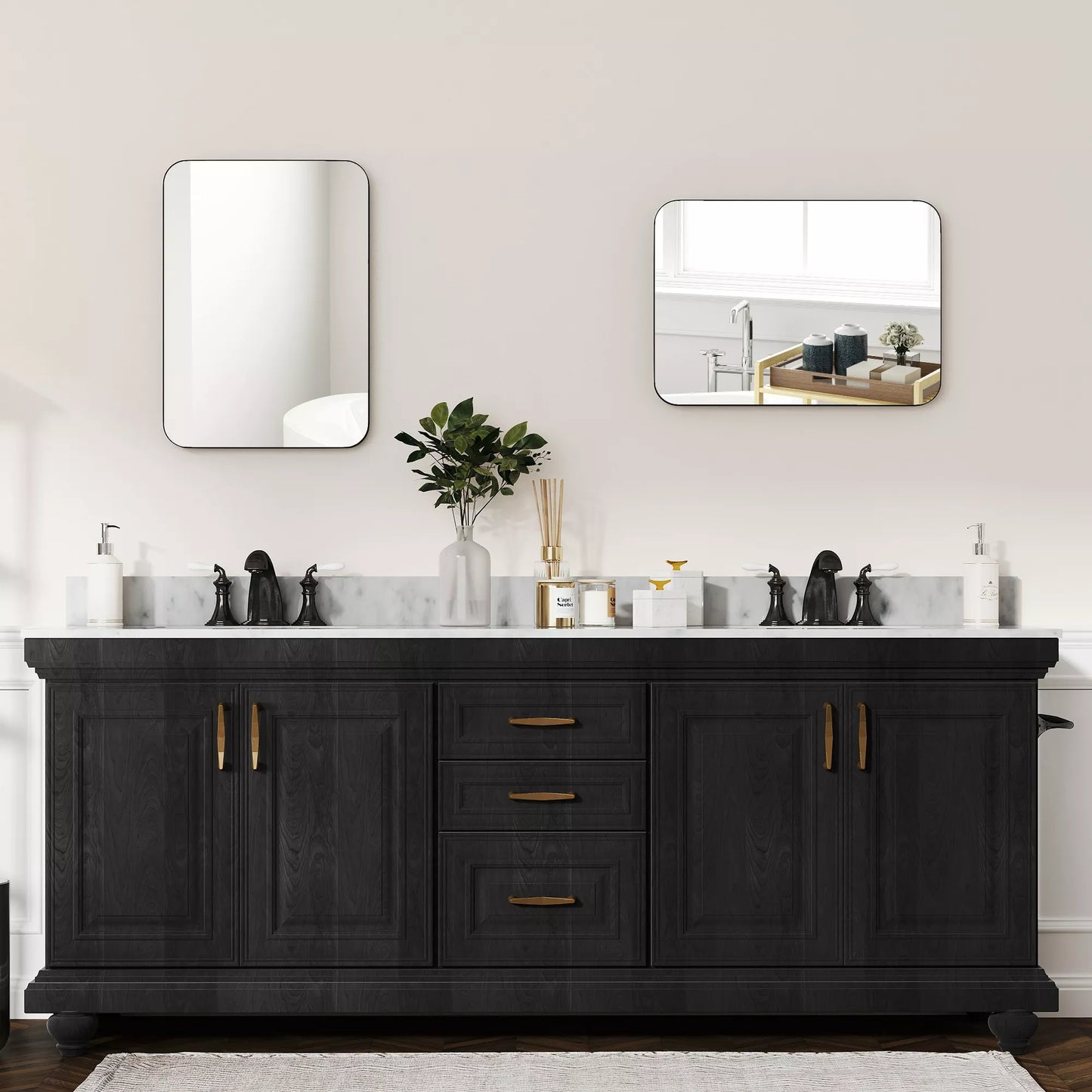 Sieninis vonios veidrodis su apsaugine plėvele nuo skeveldrų, metaliniu rėmu, 50 x 70 cm, juodas