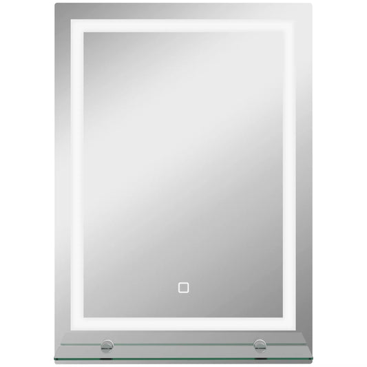 LED vonios veidrodis, reguliuojamo ryškumo, apsauga nuo rasojimo, lietimui jautrus jungiklis, lentyna, 50 x 70 cm, sidabrinis