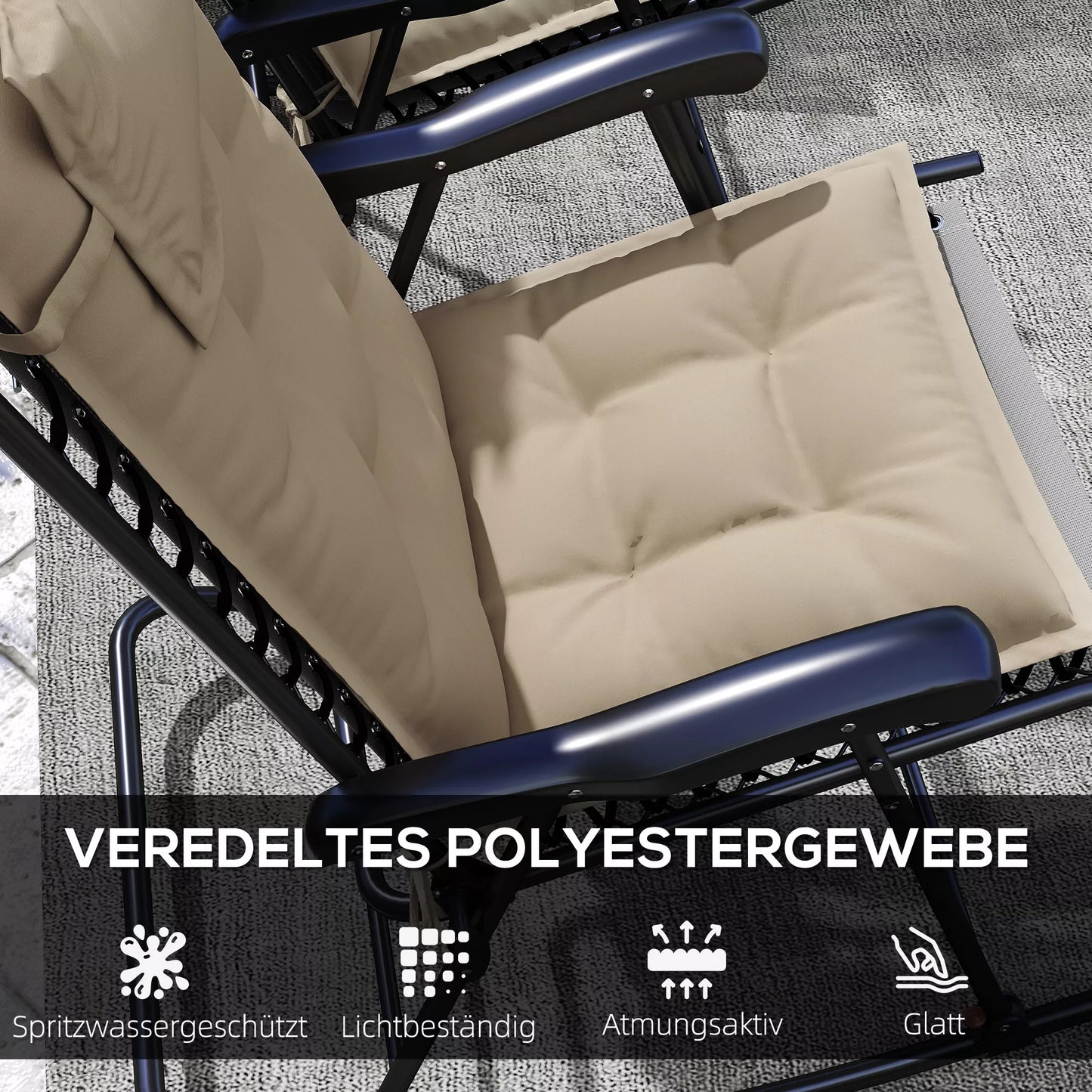 2 vnt. komplektas vandeniui atspari pagalvėlė/čiužinys saulės gultui, paminkštintas paklotas sodo gultui 50x116x5 cm, smėlio spalvos