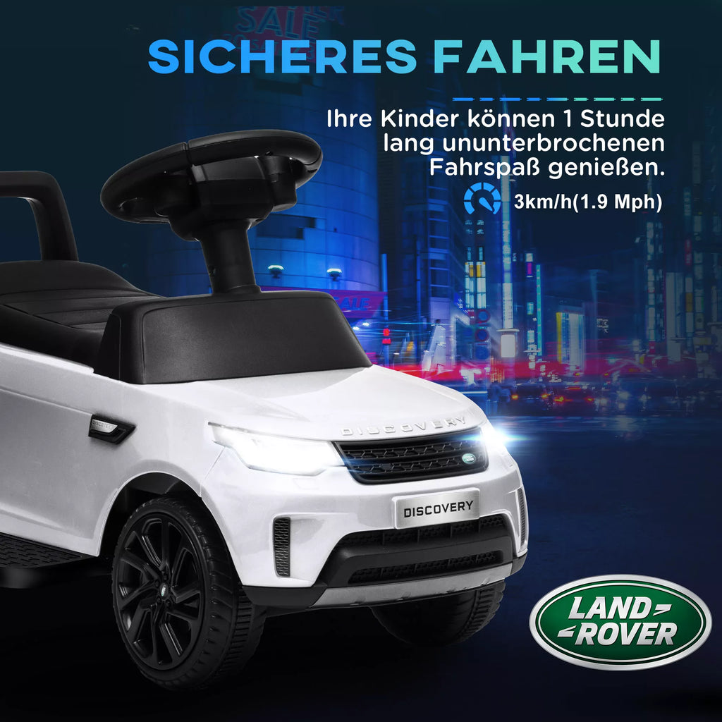Elektrinis vaikų automobilis 6 V, „Land Rover“, važiavimo/stumimo režimas, žibintai, muzika, baltas
