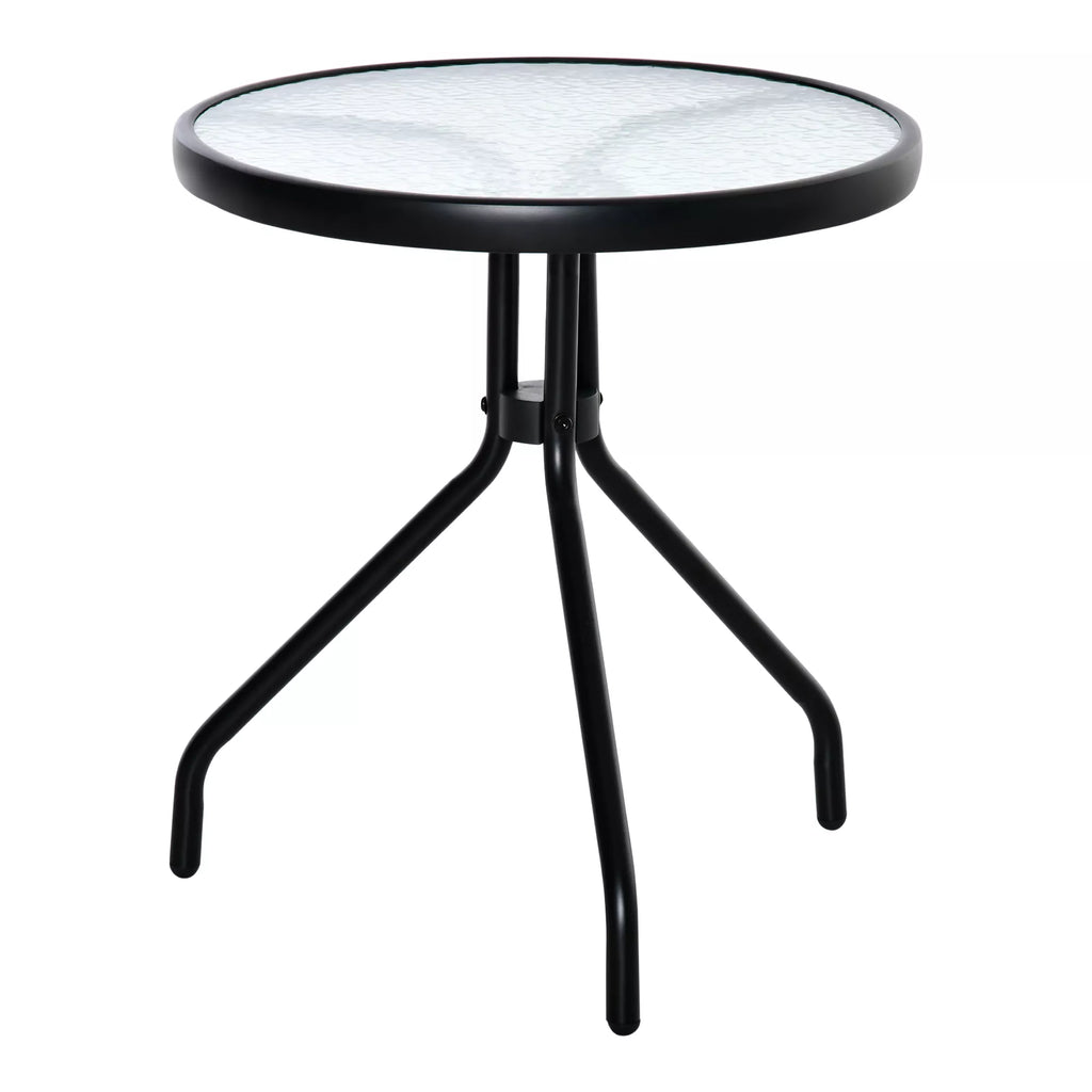 Sodo staliukas – atsparus oro sąlygoms sodo staliukas su stikliniu stalviršiu, metalinis balkono staliukas, Ø50x55 cm (aukštis)