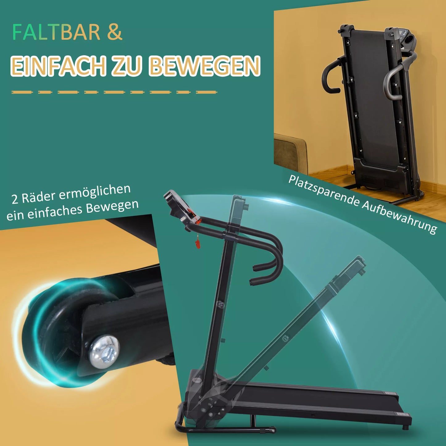 Elektrinis bėgimo takelis, sulankstomas, su LCD ekranu, greitis 0,8-10km/h, 3 programos, galia 500 W, 123 x 62 x 117 cm, juodas