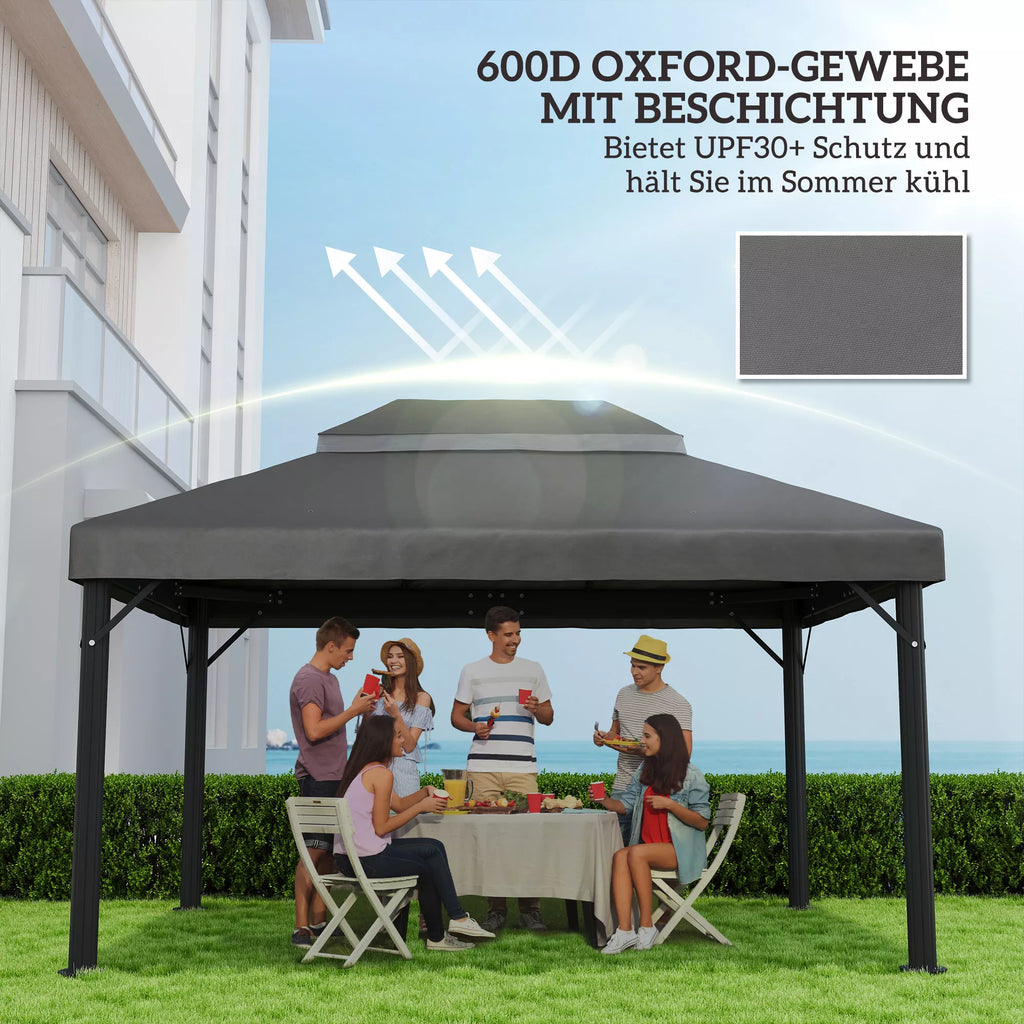 Pavilion pakaitinis stogas, 3 x 4 m, pakaitinis tentas su vandens nutekėjimo angomis, poliesteris, apsauga nuo saulės, UPF30+, tamsiai pilkos spalvos