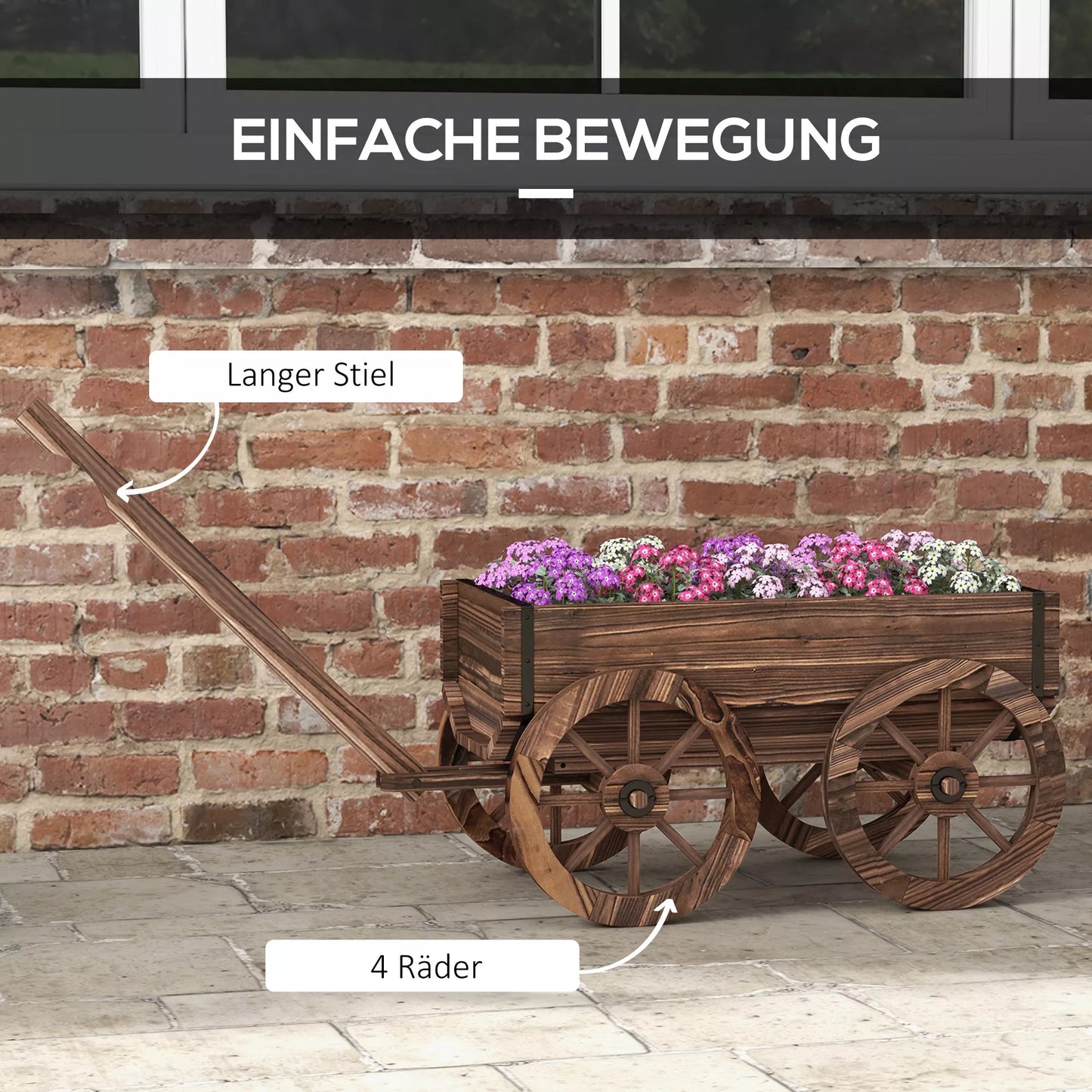 Augalų vežimėlis, aukštas medinis lysvynas, atsparus atmosferos poveikiui, 120 x 41 x 50 cm, rudas