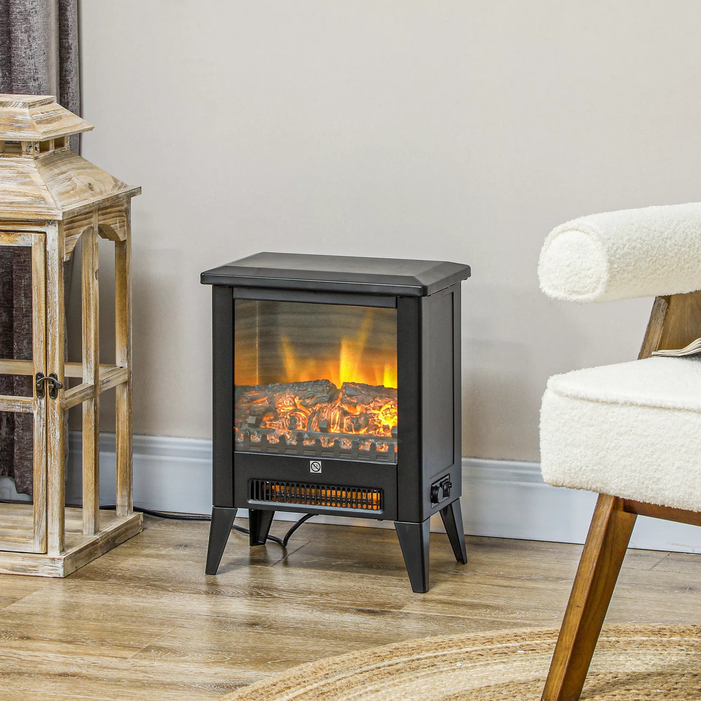 Elektrinis židinys su realistišku ugnies efektu, apsauga nuo perkaitimo ir žemu triukšmo lygiu, 1800W, Juodas