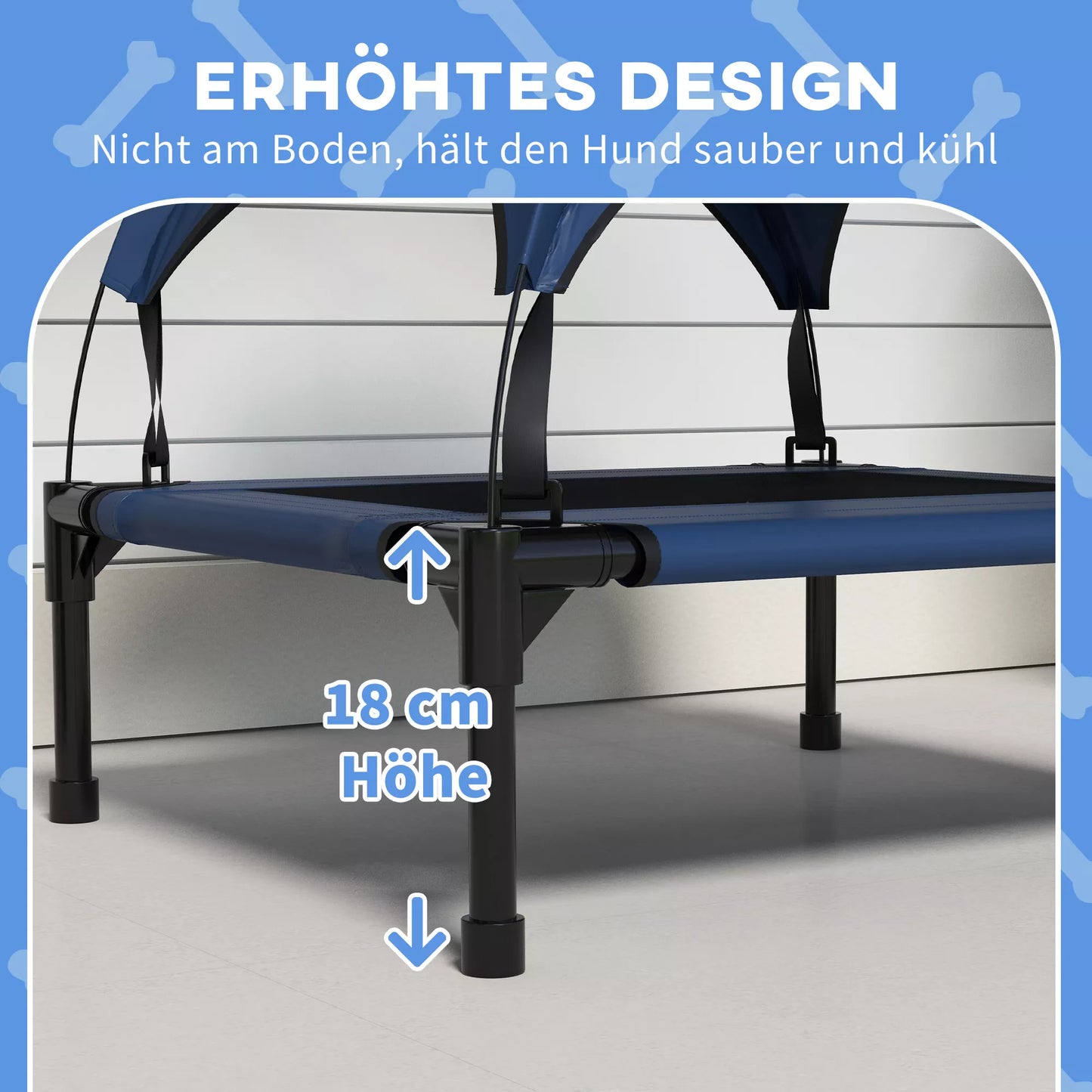 Šunų guolis su stogeliu, kvėpuojantis, atsparus vandeniui, iki 20 kg, 76 x 61 x 69,5 cm, tamsiai mėlynas
