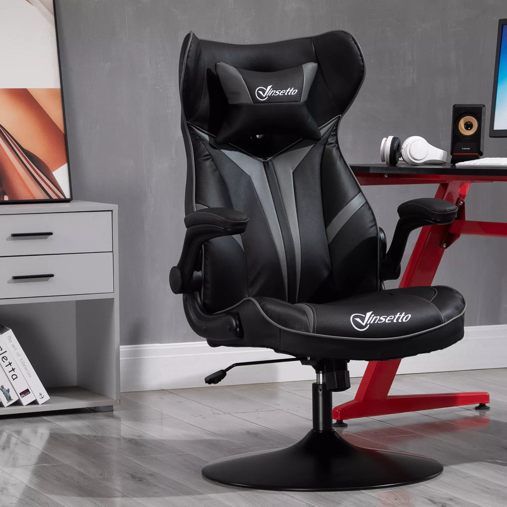 Ergonomiška žaidimų kėdė su galvos atrama ir aukščio reguliavimu, juoda+pilka