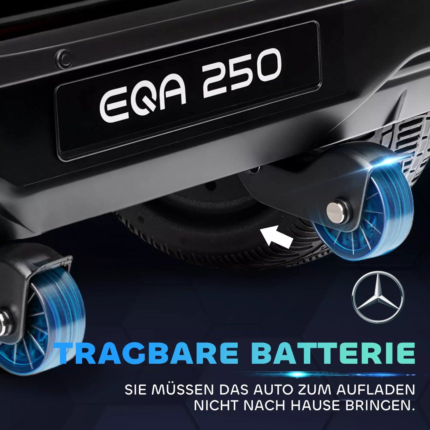 Elektrinis vaikiškas automobilis, licencijuotas Mercedes-Benz EQA, 3-8 km/h, muzika, priekiniai žibintai, garso signalas, nuotolinis valdymas, juodas