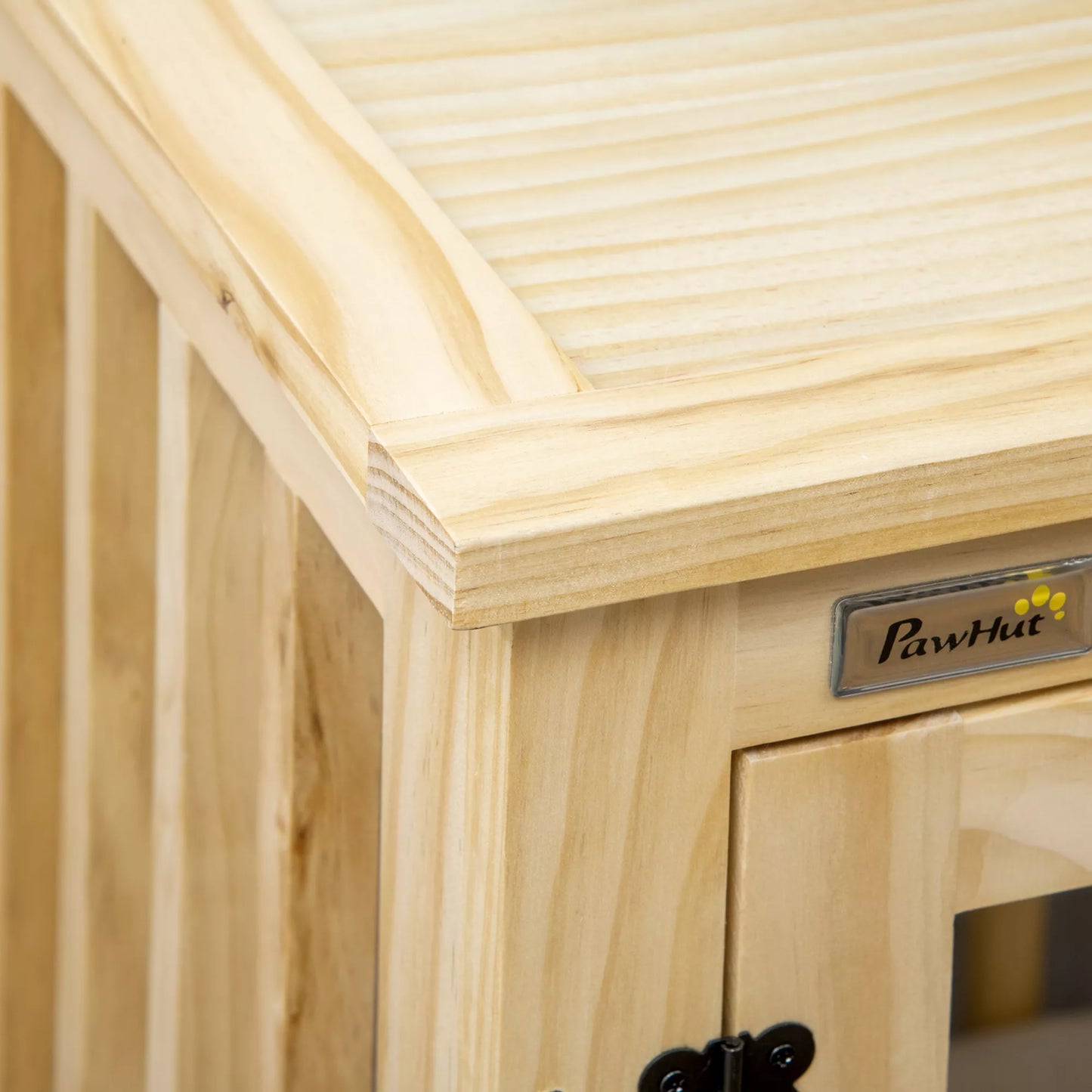 Šunų narvas su užraktu ir paminkštinimu, 82,5 cm x 57 cm x 72 cm, natūralaus medžio + kreminės baltos spalvos