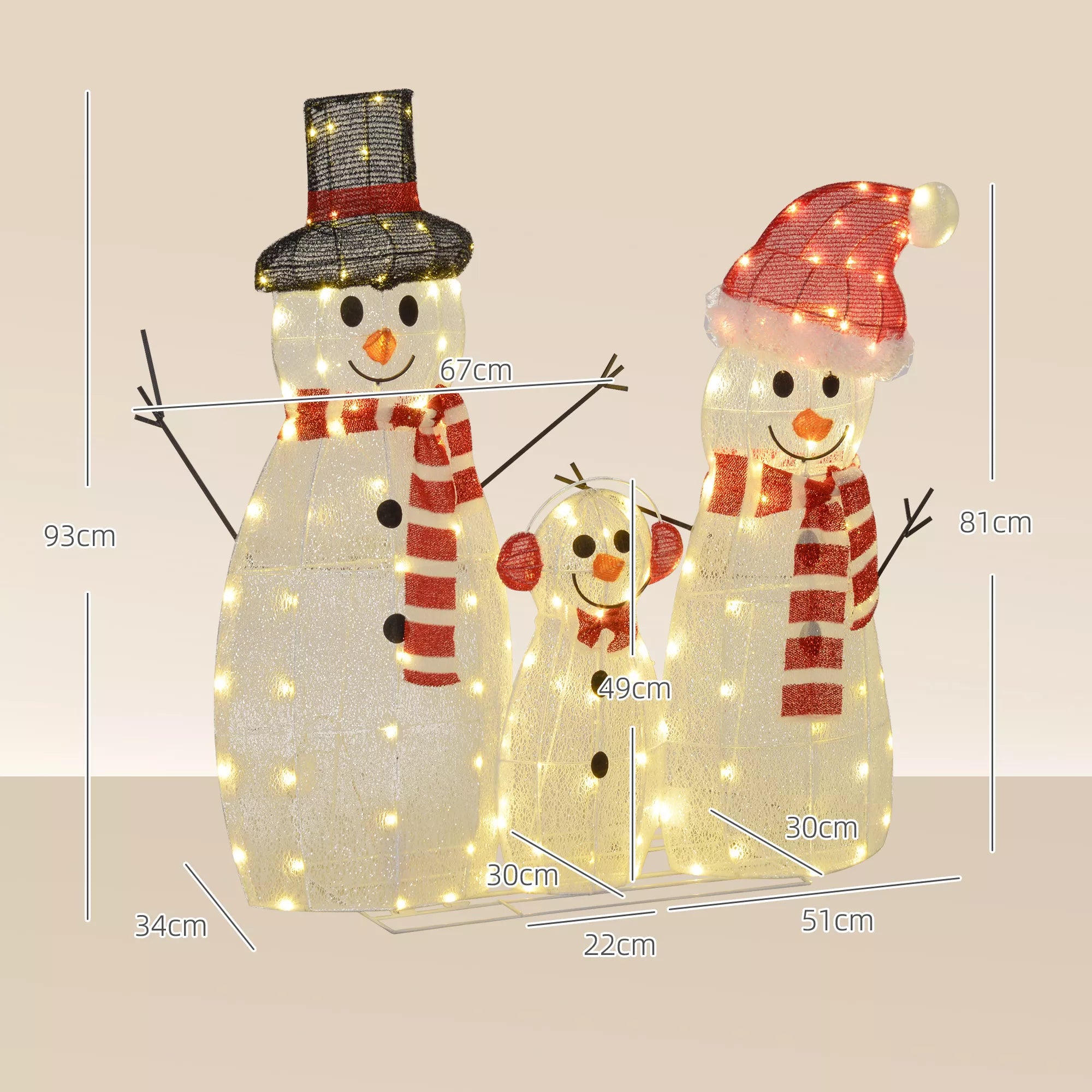 Sniego senelių šeima, 148 LED, Kalėdinė instaliacija, atsparus oro sąlygoms, blizgi, balta