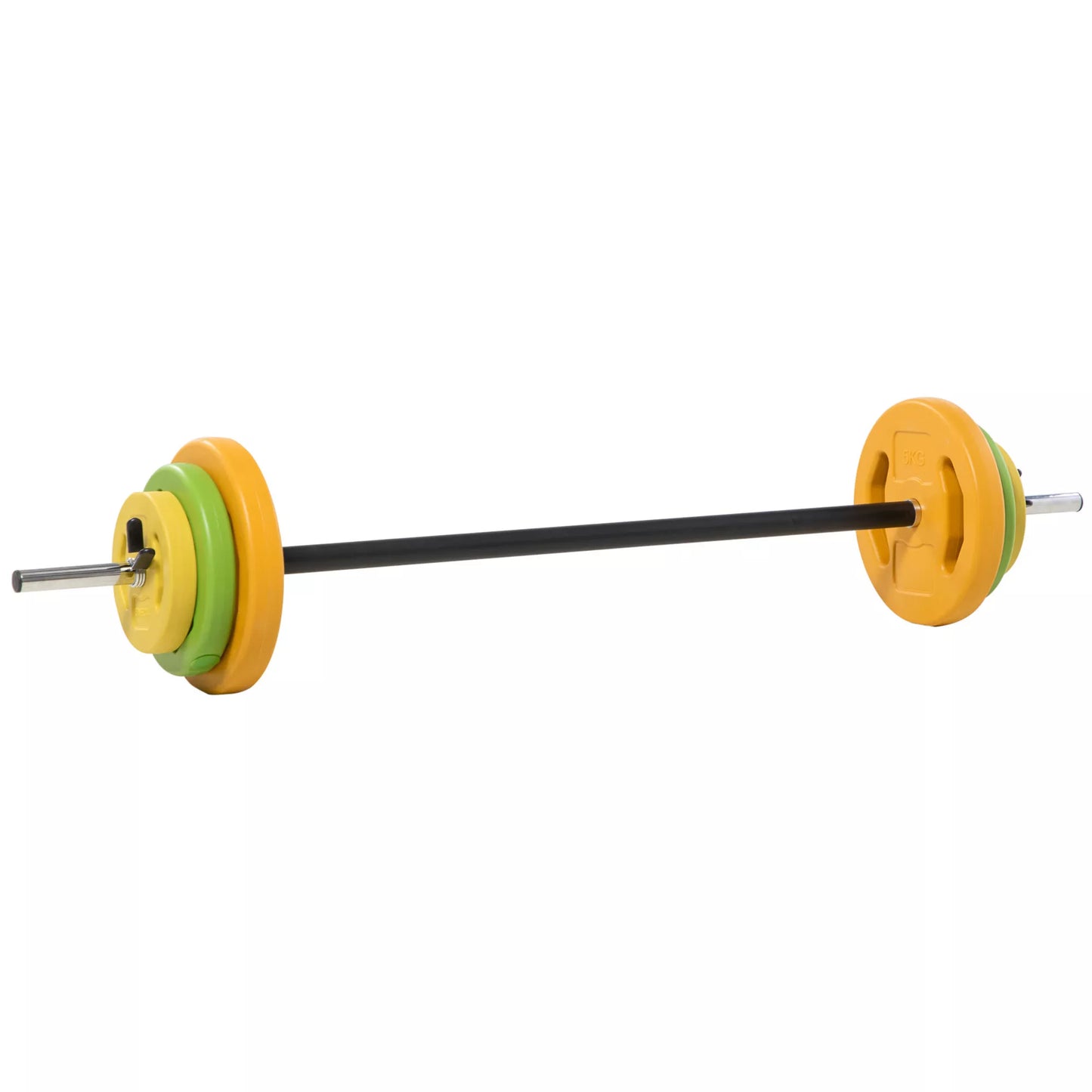 20 kg hantelių rinkinys, iš ketaus, su jungiamuoju vamzdžiu, neslystančia rankena, daugiaspalvis