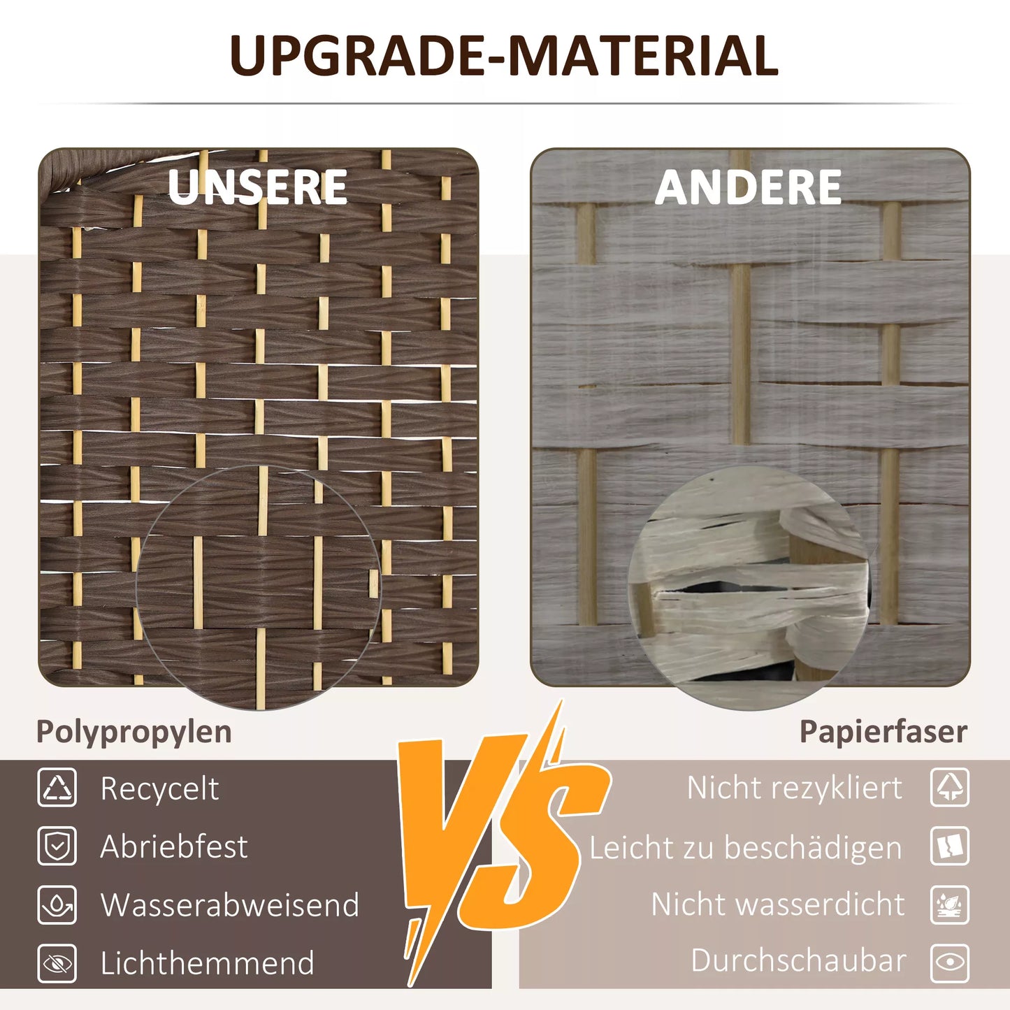 3 dalių sulankstoma pertvara su pintų raštų, pušies medienos, ruda