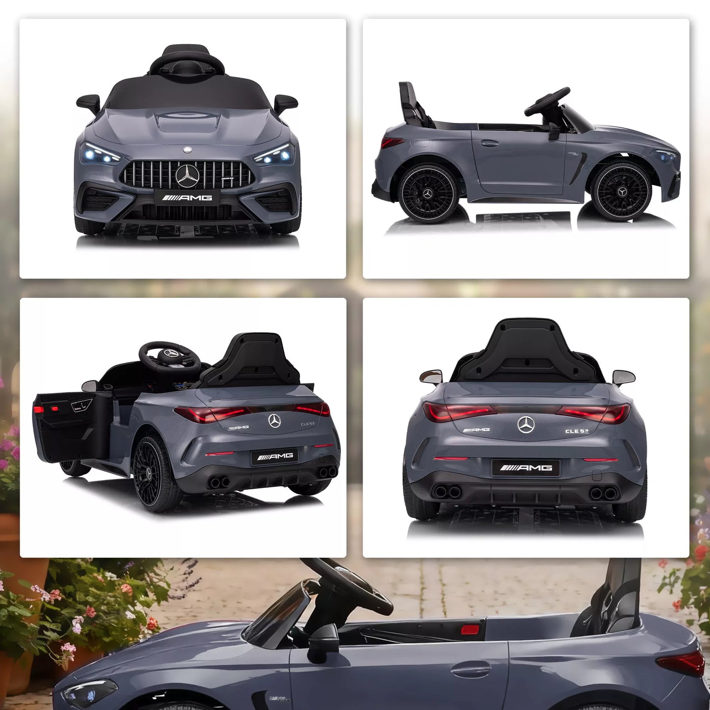 Vaikų elektrinis automobilis, „Mercedes“ dizainas, 12 V varikliai, nuotolinio valdymo pultas, LED žibintai, muzika, skirtas 3–6 metų vaikams, pilkos spalvos