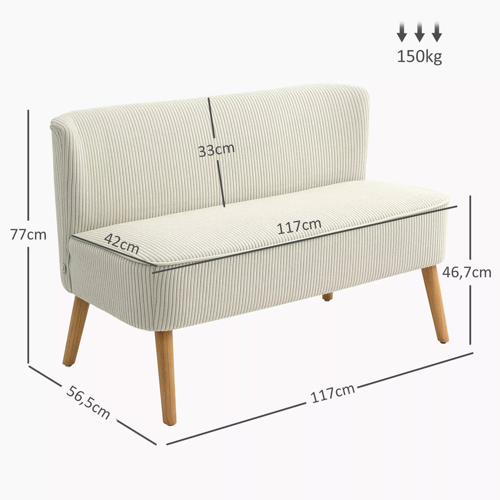 Dvivietė sofa, 117 cm pločio, kreminė balta