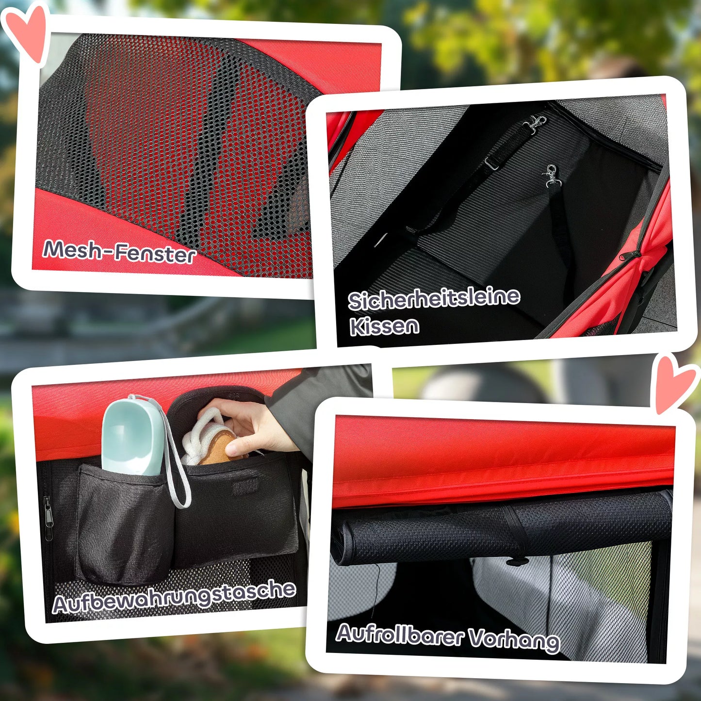 Sulankstomas šunų vežimėlis katėms ir šunims iki 30 kg, 110 x 65 x 102 cm, raudonas