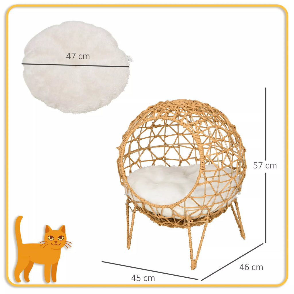 Rattan katės krepšys Katės urvas Katės namelis Katės lovelė su pagalvėle Pakelta konstrukcija Naminių gyvūnų lovelė Ruda Ø45 x 57H cm