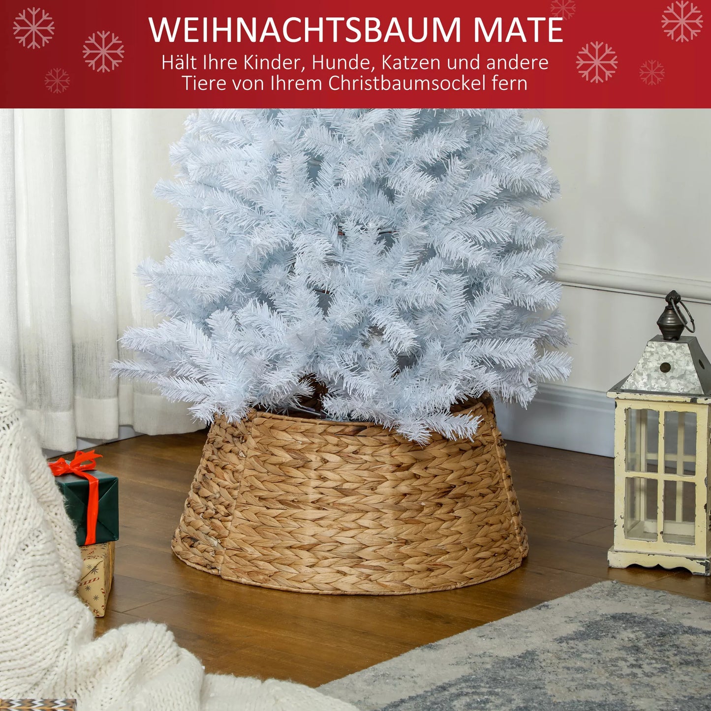 Kalėdinės eglutės stovėjimo dangtis, rustikalus, pintas, iš vandens hiacinto, su metaliniu sutvirtinimu