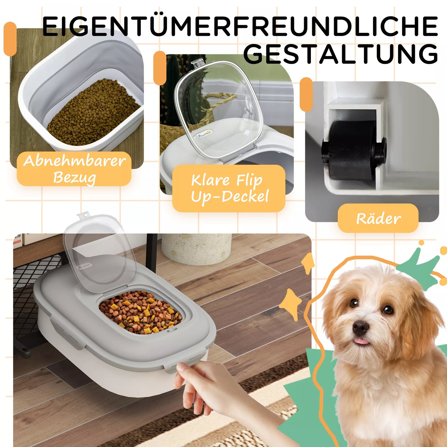 Sulankstomas sauso maisto laikiklis, iki 25 kg, su priedais, 44x32x37cm, Pilkas