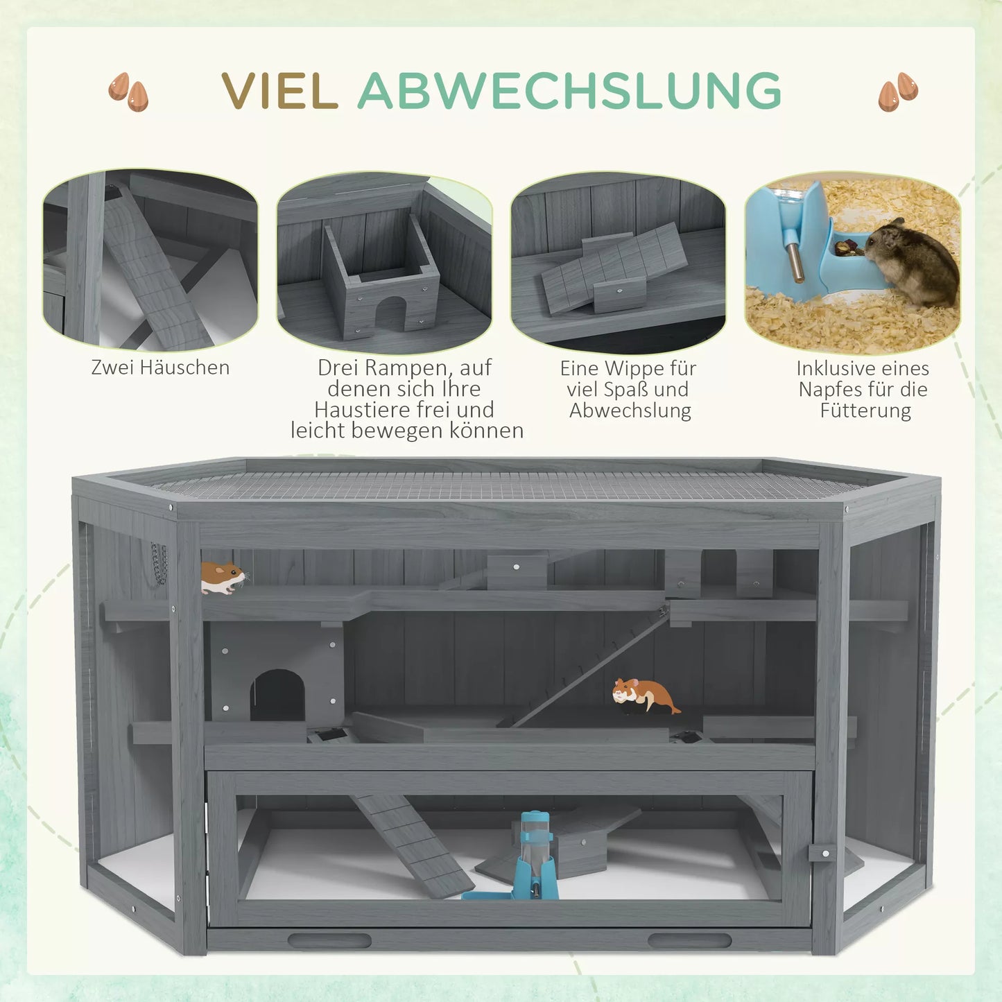 Hamsterio narvelis, 3 aukštai, išimamas dubuo, medis/metalas, 115x60x55 cm