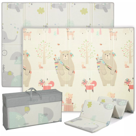 Kūdikio žaidimų kilimėlis, gyvūnėlių raštas, putplastis, 1,5 cm storio paminkštinimas, neslystantis