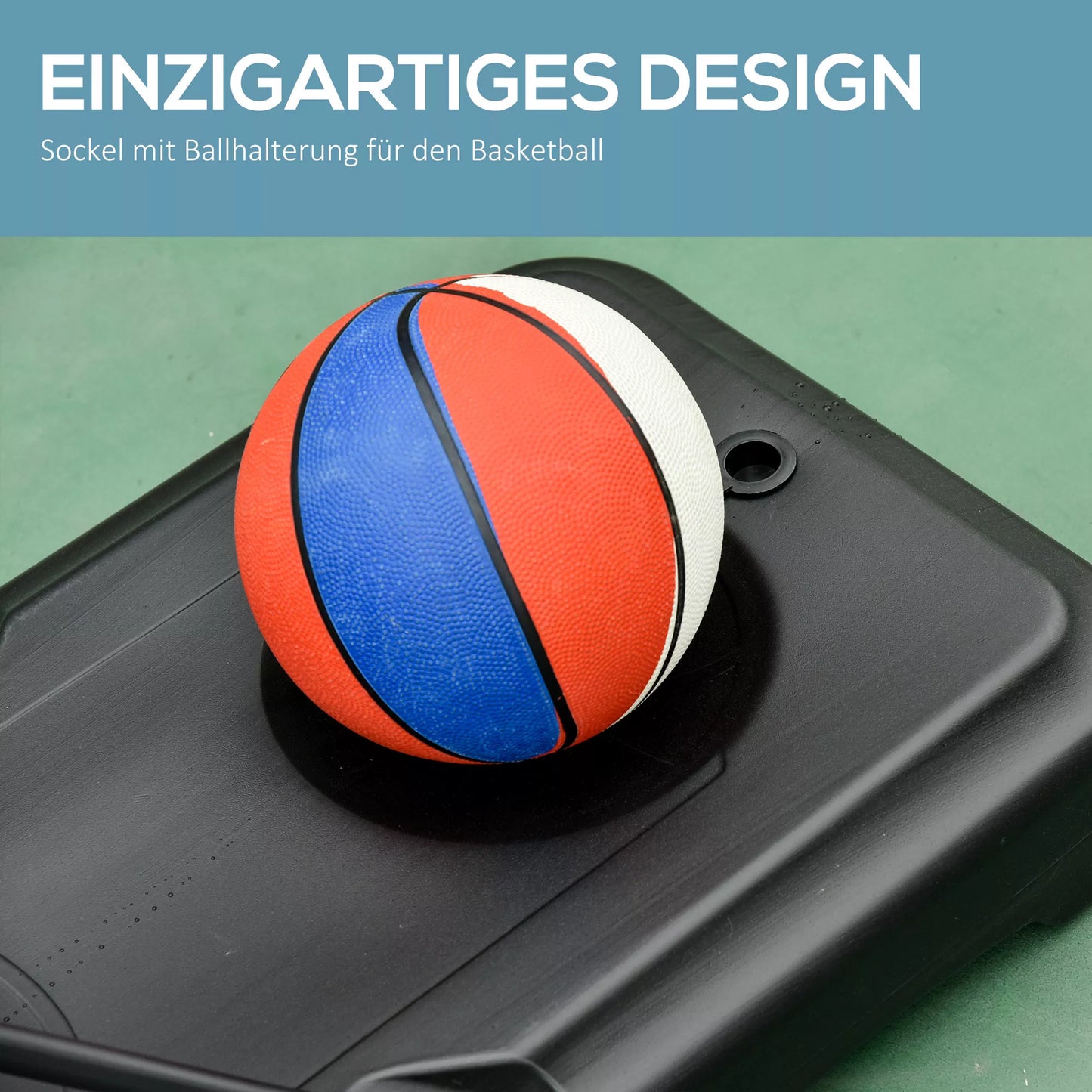 Ratinis krepšinio stovas, reguliuojamas krepšinio lankas, laisvai stovintis, plastikas, plienas, 75L x 83B x 205-261H cm