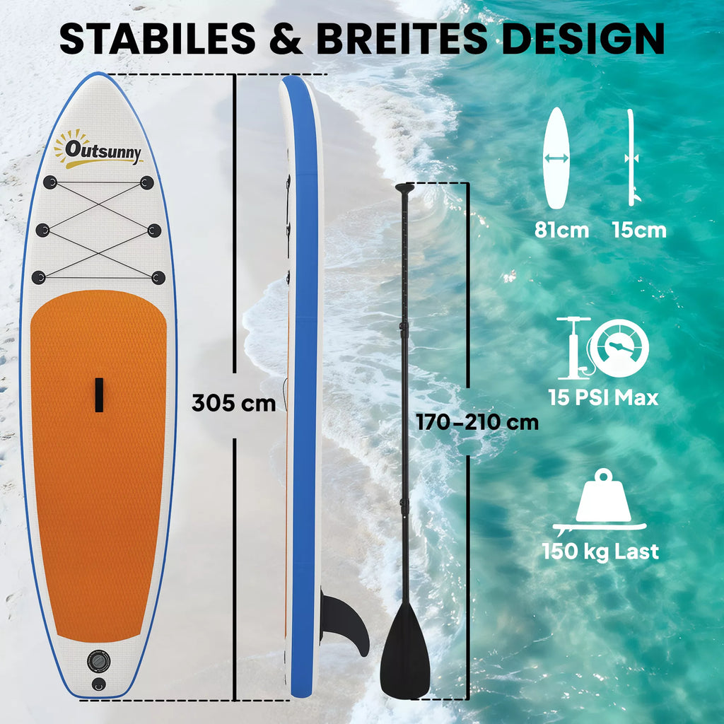 Stand Up Paddling lentos rinkinys: pripučiama 305 cm SUP lenta su aliumininiu irkleliu, nuimamu peleku ir kojų diržais