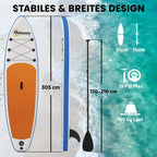 Stand Up Paddling lentos rinkinys: pripučiama 305 cm SUP lenta su aliumininiu irkleliu, nuimamu peleku ir kojų diržais