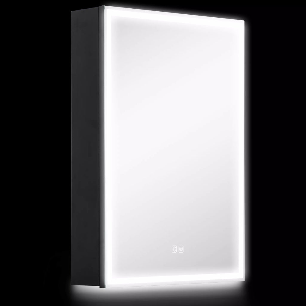 Veidrodinė spintelė, vonios spintelė su LED apšvietimu, 50 x 70 cm, reguliuojamas apšvietimas, apsauga nuo rasos, juoda