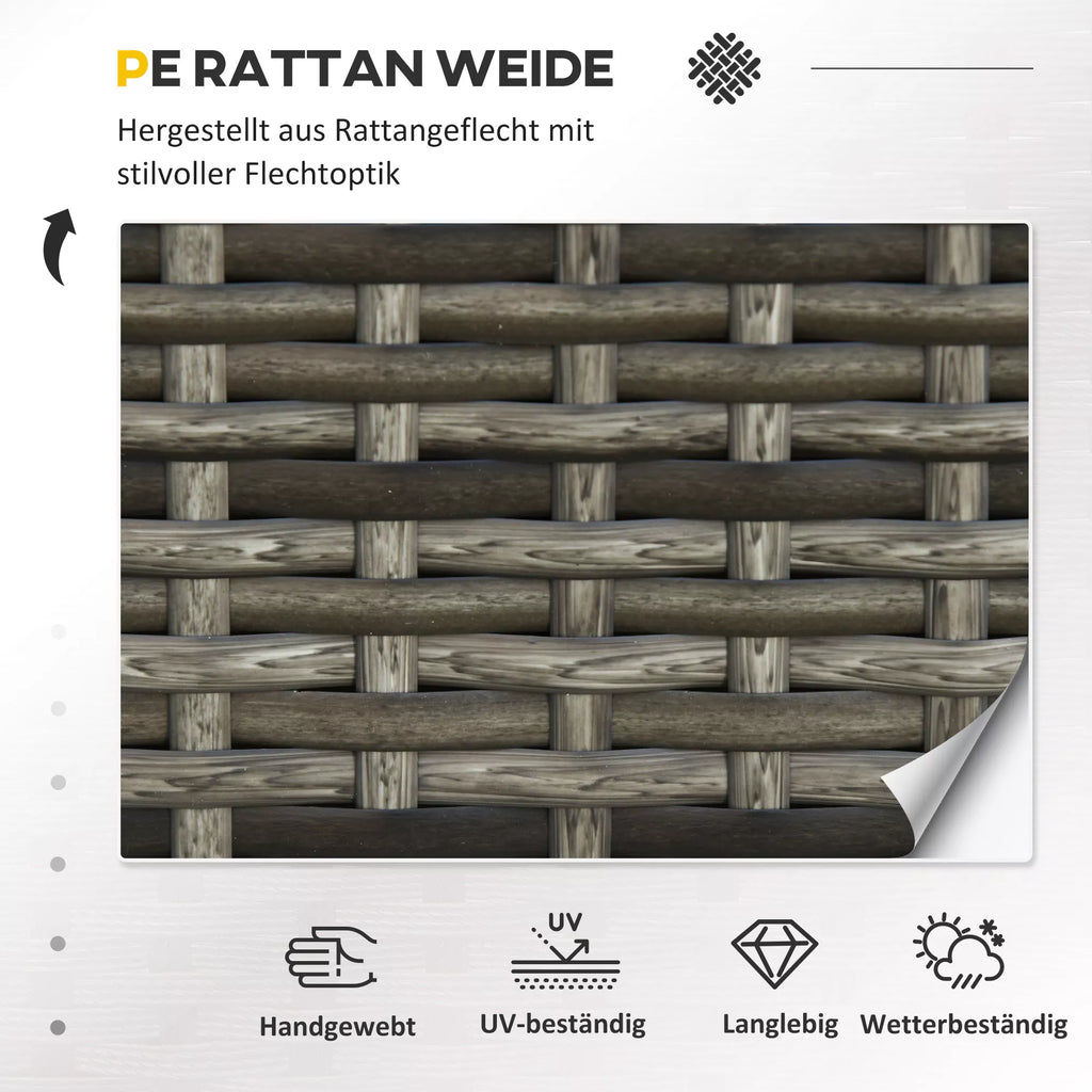 Polirataninė sofa su pagalvėmis, 2 vietų, sodo poilsio sofa, metalas, poliesteris, pilka, 130 x 70 x 80 cm