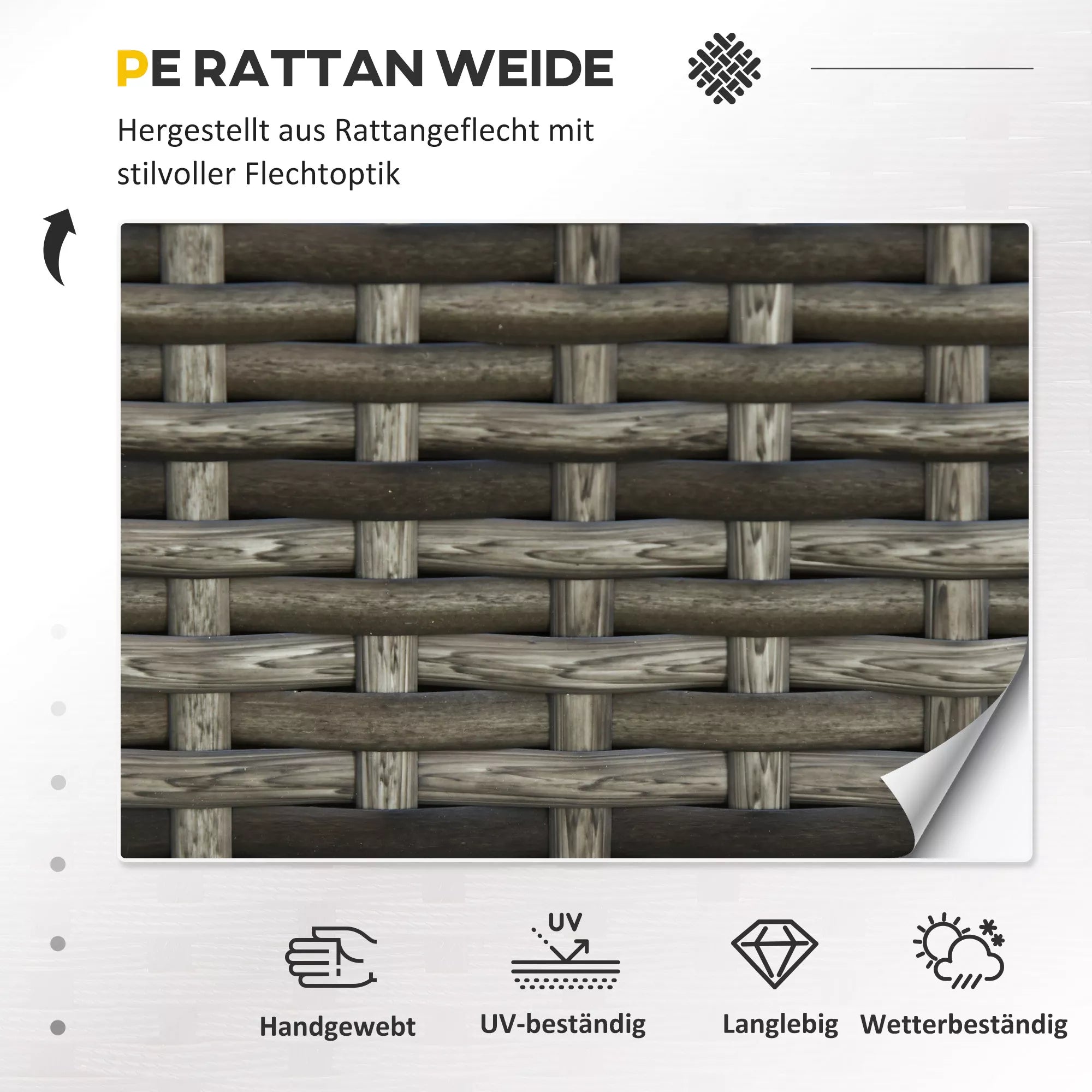 Polirataninė sofa su pagalvėmis, 2 vietų, sodo poilsio sofa, metalas, poliesteris, pilka, 130 x 70 x 80 cm