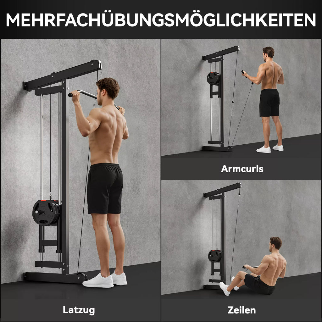 Irklavimo treniruoklis, prie sienos montuojamas treniruoklis, kabelinis treniruoklis namų sporto salėms, plienas, juodas