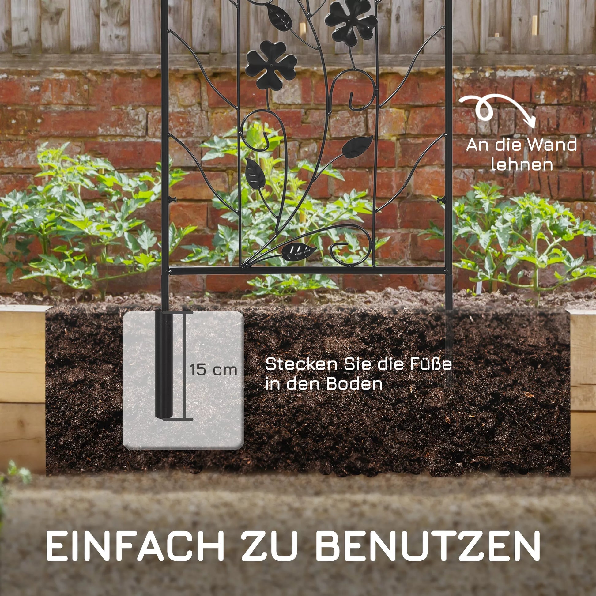 2 vnt. metalinių grotelių rinkinys su paukščių ir klevo ornamentais, skirtas sodui ir terasai, juodos spalvos, 38 x 98 cm