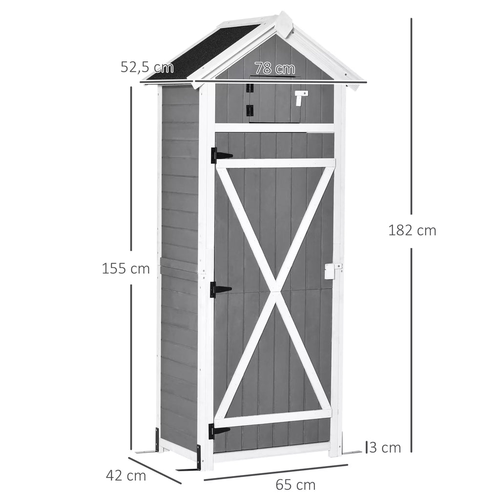 Schema su spintelės matmenimis: aukštis 182 cm, plotis 65 cm, gylis 42 cm