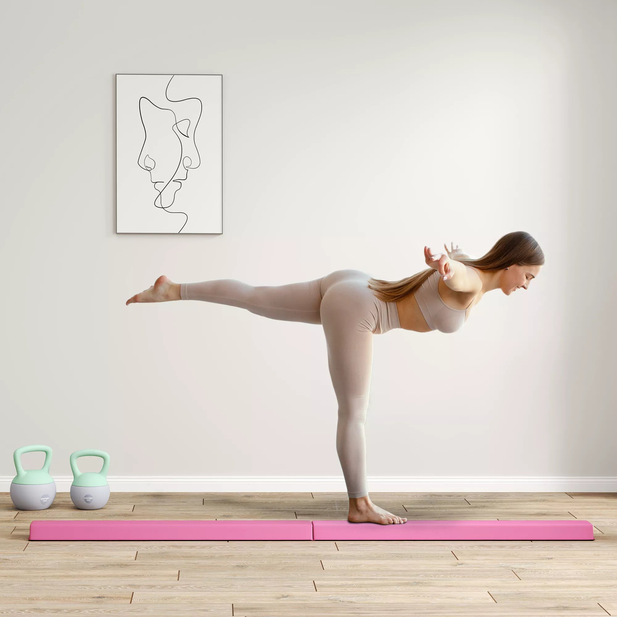 Gimnastikos buomas 2,4 m, sulankstomas, 3–6 metų vaikams, ryškiai raudonas
