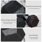 Hexagon hantelis Ketaus hantelis Guminis hantelis Rankena su grioveliais Svoris Metalo guminis juodas 2 x 8 KG