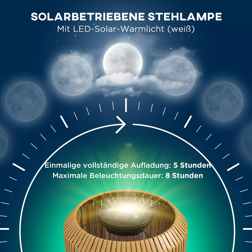 Rotango lauko šviestuvas, saulės energija maitinama sodo lempa, automatinis įjungimas, LED, atspari atmosferos poveikiui, metalinis rėmas, Ø34 x 130 cm, juoda/geltona