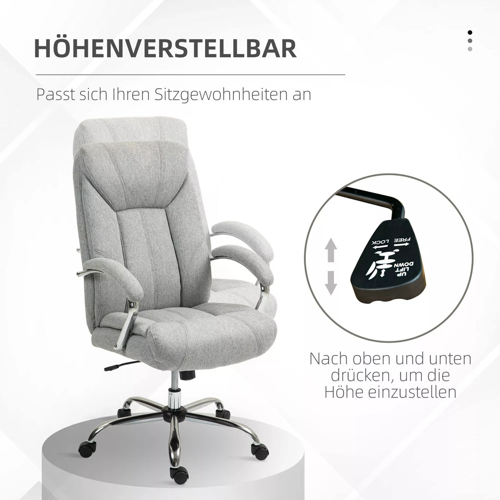 Ergonomiška pilka biuro kėdė su aukštu atlošu, kvėpuojančiu apmušalu ir reguliuojamu aukščiu