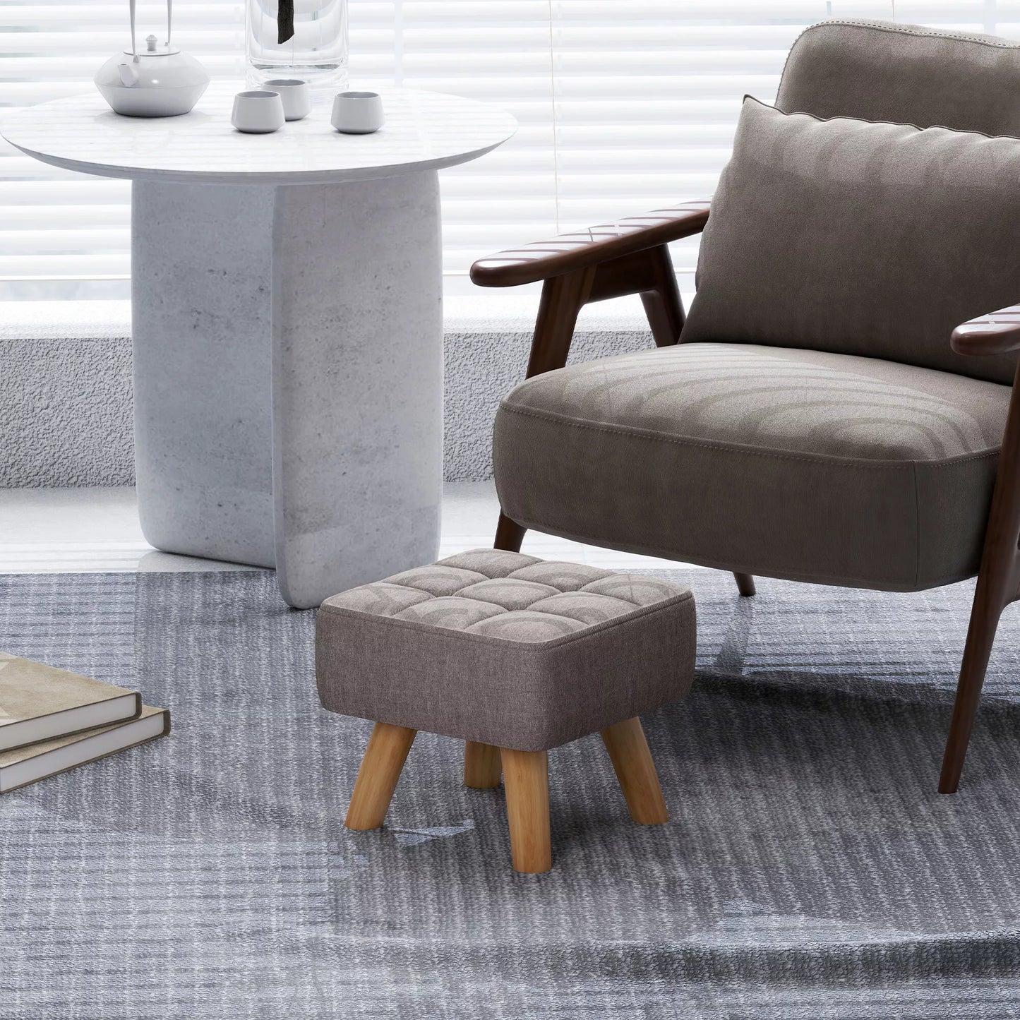 HOMCOM Pufas su paminkštinimu, linine išvaizda, medinės kojelės, atlaiko iki 110 kg, pilkas