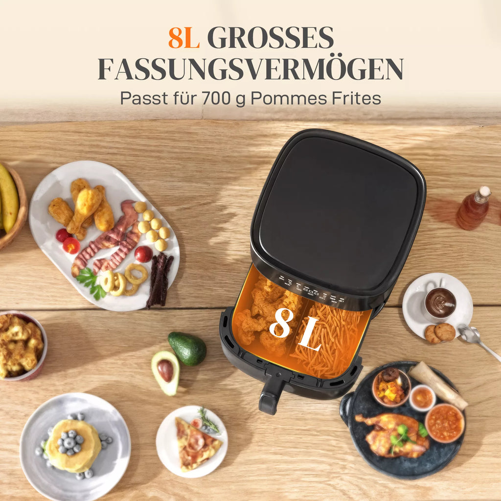 Karšto oro gruzdintuvė, „Air Fryer“, 8 programos, 8 litrai, LED ekranas, juoda