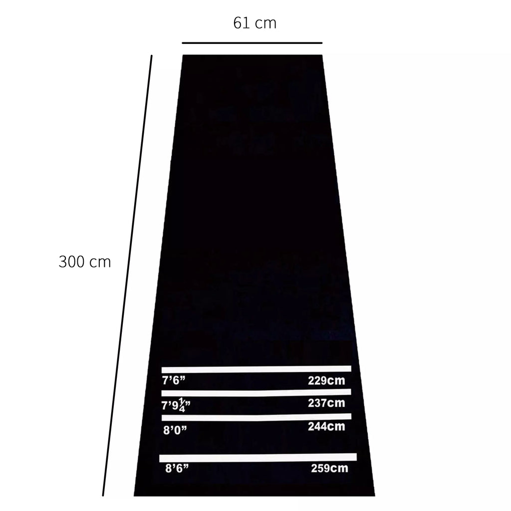 Dartmatė 300 x 61 cm Oche kilimėlis su Softdart ir Steeldart, neslystantis Dart kilimas, kilimėlis-dartmatė, Dart priedai grindims apsaugoti