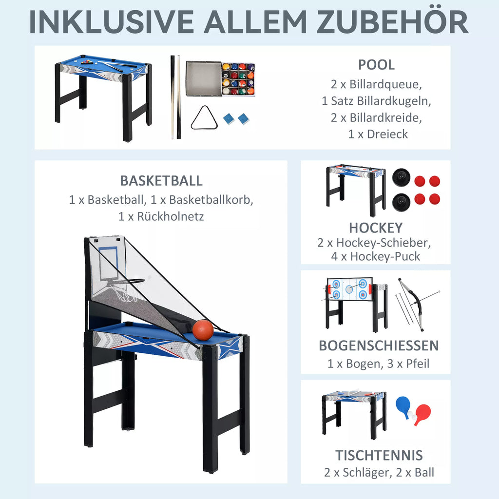 Daugiafunkcis žaidimų stalas 5-in-1 su priedais, 91x45,5x76 cm, mėlynas
